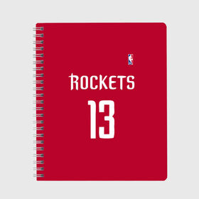 Тетрадь с принтом Houston Rockets в Петрозаводске, 100% бумага | 48 листов, плотность листов — 60 г/м2, плотность картонной обложки — 250 г/м2. Листы скреплены сбоку удобной пружинной спиралью. Уголки страниц и обложки скругленные. Цвет линий — светло-серый
 | 13 | fear the beard | houston rockets | nba | rise sports | баскетбол | баскетбольная | джеймс харден | нба | номер | спортивная | форма | хьюстон рокетс