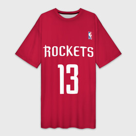 Платье-футболка 3D с принтом Houston Rockets в Петрозаводске,  |  | 13 | fear the beard | houston rockets | nba | rise sports | баскетбол | баскетбольная | джеймс харден | нба | номер | спортивная | форма | хьюстон рокетс