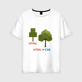 Женская футболка хлопок Oversize с принтом Веб-дизайнеры html + css в Петрозаводске, 100% хлопок | свободный крой, круглый ворот, спущенный рукав, длина до линии бедер
 | css | html | веб дизайн | дерево | дизайн | программирование | программист