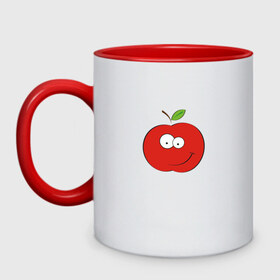 Кружка двухцветная с принтом Smile apple в Петрозаводске, керамика | объем — 330 мл, диаметр — 80 мм. Цветная ручка и кайма сверху, в некоторых цветах — вся внутренняя часть | apple | smile apple | улыбка | яблоко