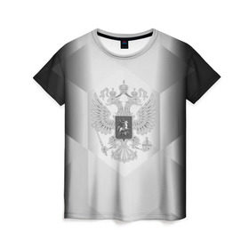 Женская футболка 3D с принтом RUSSIA - Black Collection в Петрозаводске, 100% полиэфир ( синтетическое хлопкоподобное полотно) | прямой крой, круглый вырез горловины, длина до линии бедер | russia | герб | двуглавый орел | россия | триколор