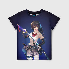 Детская футболка 3D с принтом Anime girl в Петрозаводске, 100% гипоаллергенный полиэфир | прямой крой, круглый вырез горловины, длина до линии бедер, чуть спущенное плечо, ткань немного тянется | anime | girl | japan | katana | samurai | sword | аниме | девушка | катана | меч | оружие | самурай | япония