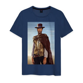 Мужская футболка хлопок с принтом Clint Eastwood в Петрозаводске, 100% хлопок | прямой крой, круглый вырез горловины, длина до линии бедер, слегка спущенное плечо. | дикий запад | клинт иствуд | ковбой | техас