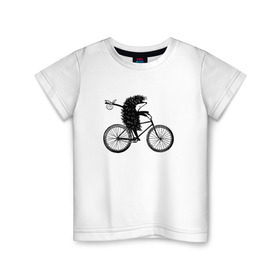 Детская футболка хлопок с принтом Ежик на велосипеде в Петрозаводске, 100% хлопок | круглый вырез горловины, полуприлегающий силуэт, длина до линии бедер | велосипед | ежик