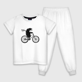 Детская пижама хлопок с принтом Ежик на велосипеде в Петрозаводске, 100% хлопок |  брюки и футболка прямого кроя, без карманов, на брюках мягкая резинка на поясе и по низу штанин
 | велосипед | ежик