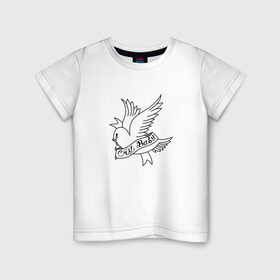 Детская футболка хлопок с принтом LIL PEEP. Cry Baby в Петрозаводске, 100% хлопок | круглый вырез горловины, полуприлегающий силуэт, длина до линии бедер | band | bird | cry baby | emo | lil peep | logo | music | musician | rap | swag | whiner | группа | леттеринг | логотип | музыка | музыкант | нытик | птица | рэп | сваг | шрифт | эмо