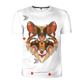 Мужская футболка 3D спортивная с принтом Этнический лис в Петрозаводске, 100% полиэстер с улучшенными характеристиками | приталенный силуэт, круглая горловина, широкие плечи, сужается к линии бедра | дикая | дикий | лес | лис | лиса | луна | ночь | собака | тьма