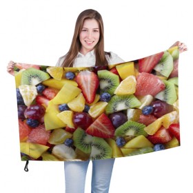 Флаг 3D с принтом Фруктовое ассорти в Петрозаводске, 100% полиэстер | плотность ткани — 95 г/м2, размер — 67 х 109 см. Принт наносится с одной стороны | витамины | еда | клубника | лимон | малина | овощи | фрукты | цвета | яблоко | яркие