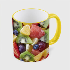Кружка 3D с принтом Фруктовое ассорти в Петрозаводске, керамика | ёмкость 330 мл | витамины | еда | клубника | лимон | малина | овощи | фрукты | цвета | яблоко | яркие