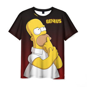 Мужская футболка 3D с принтом Homer GENIUS в Петрозаводске, 100% полиэфир | прямой крой, круглый вырез горловины, длина до линии бедер | Тематика изображения на принте: bart | genius | halloween | homer | lisa | simpsons | барт | гений | гомер | лиза | мэгги | симпсоны