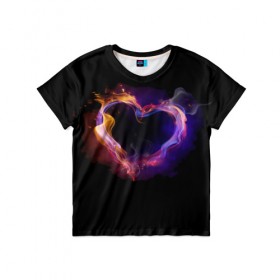 Детская футболка 3D с принтом Огненное сердце в Петрозаводске, 100% гипоаллергенный полиэфир | прямой крой, круглый вырез горловины, длина до линии бедер, чуть спущенное плечо, ткань немного тянется | любовь | огонь | сердце