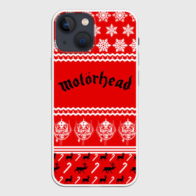 Чехол для iPhone 13 mini с принтом Праздничный Motrhead в Петрозаводске,  |  | larry wallis | lucas fox | motorhead | motrhead | группа | знак | красный | кэмпбелл | лемми | метал | микки ди | моторхед | надпись | новогодний | новый год | праздник | рождество | рок | снежинки | тейлор | фил | хард