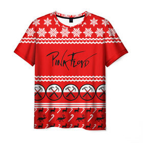 Мужская футболка 3D с принтом Праздничный Pink Floyd в Петрозаводске, 100% полиэфир | прямой крой, круглый вырез горловины, длина до линии бедер | pink floyd | pinkfloyd | арт | артрок | группа | д | знак | красный | надпись | новогодний | новый год | пинк флойд | пинкфлойд | праздник | прогрессивный | психоделический | рождество | рок | сид барретт