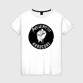 Женская футболка хлопок с принтом Angerfist Hardcore в Петрозаводске, 100% хлопок | прямой крой, круглый вырез горловины, длина до линии бедер, слегка спущенное плечо | Тематика изображения на принте: angerfist | hardcore