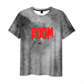 Мужская футболка 3D с принтом DOOM GRAY SPACE в Петрозаводске, 100% полиэфир | прямой крой, круглый вырез горловины, длина до линии бедер | art | doom | game | возвращение | дум | игра | легенда | шутер