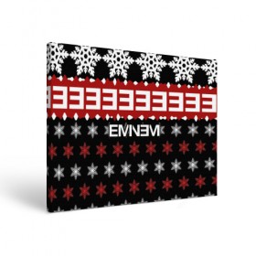 Холст прямоугольный с принтом Праздничный Eminem в Петрозаводске, 100% ПВХ |  | hip hop | hiphop | mc | rap | брюс | еменем | еминем | зачитал | знак | красный | маршалл | мс | мэтерс | надпись | новогодний | новый год | праздник | реп | репер | речитатив | рождество | рэп | рэпер | снежинки | хип