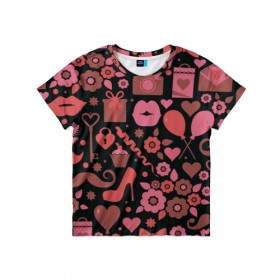 Детская футболка 3D с принтом Красота неземная в Петрозаводске, 100% гипоаллергенный полиэфир | прямой крой, круглый вырез горловины, длина до линии бедер, чуть спущенное плечо, ткань немного тянется | Тематика изображения на принте: 14 | love | валентин | губы | день | любовь | подарок | поцелуй | сердце | страсть | февраль