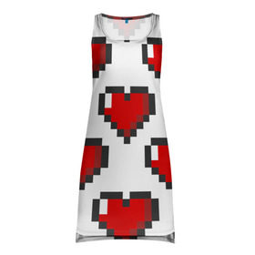 Платье-майка 3D с принтом Пиксельные сердечки в Петрозаводске, 100% полиэстер | полуприлегающий силуэт, широкие бретели, круглый вырез горловины, удлиненный подол сзади. | 14 | love | валентин | губы | день | любовь | подарок | поцелуй | сердце | страсть | февраль
