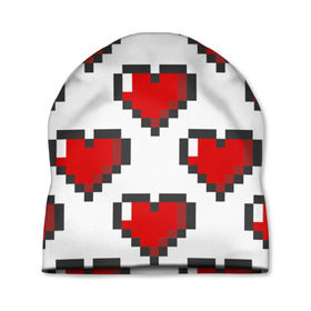 Шапка 3D с принтом Пиксельные сердечки в Петрозаводске, 100% полиэстер | универсальный размер, печать по всей поверхности изделия | Тематика изображения на принте: 14 | love | валентин | губы | день | любовь | подарок | поцелуй | сердце | страсть | февраль