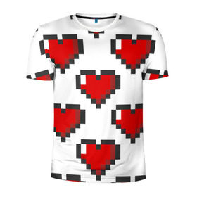 Мужская футболка 3D спортивная с принтом Пиксельные сердечки в Петрозаводске, 100% полиэстер с улучшенными характеристиками | приталенный силуэт, круглая горловина, широкие плечи, сужается к линии бедра | 14 | love | валентин | губы | день | любовь | подарок | поцелуй | сердце | страсть | февраль