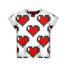 Детская футболка 3D с принтом Пиксельные сердечки в Петрозаводске, 100% гипоаллергенный полиэфир | прямой крой, круглый вырез горловины, длина до линии бедер, чуть спущенное плечо, ткань немного тянется | 14 | love | валентин | губы | день | любовь | подарок | поцелуй | сердце | страсть | февраль