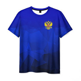 Мужская футболка 3D с принтом RUSSIA SPORT в Петрозаводске, 100% полиэфир | прямой крой, круглый вырез горловины, длина до линии бедер | russia | белый | болельщик | герб | двуглавый орел | корона | красный | лошадь | модные | надписи | орел | патриот | россия | синий | спорт | спортивные | триколор | униформа | фанат | цвет
