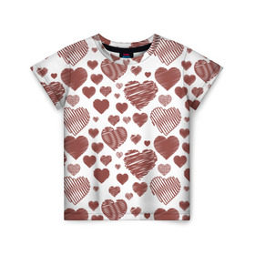 Детская футболка 3D с принтом Сердечки в Петрозаводске, 100% гипоаллергенный полиэфир | прямой крой, круглый вырез горловины, длина до линии бедер, чуть спущенное плечо, ткань немного тянется | 14 | love | валентин | губы | день | любовь | подарок | поцелуй | сердце | страсть | февраль