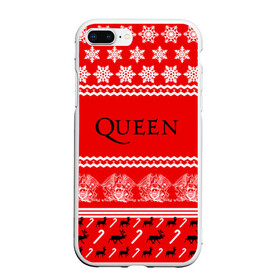 Чехол для iPhone 7Plus/8 Plus матовый с принтом Праздничный Queen в Петрозаводске, Силикон | Область печати: задняя сторона чехла, без боковых панелей | paul rodg | queen | quen | брайан мэй | глэм | группа | джон дикон | знак | квин | королева | красный | куин | меркури | меркьюри | мэркури | надпись | новогодний | новый год | поп | праздник | роджер тейлор