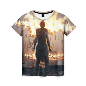 Женская футболка 3D с принтом HellBlade в Петрозаводске, 100% полиэфир ( синтетическое хлопкоподобное полотно) | прямой крой, круглый вырез горловины, длина до линии бедер | game | hell blade | insane | insanity | senua | senuas sacrifice | viking | блейд | блэйд | сенуа | хелл | хэлл