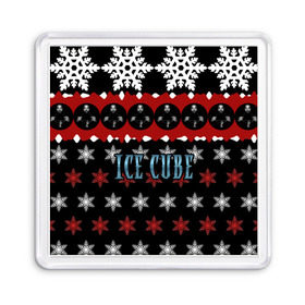 Магнит 55*55 с принтом Праздничный Ice Cube в Петрозаводске, Пластик | Размер: 65*65 мм; Размер печати: 55*55 мм | hip hop | hiphop | ice cube | mc | n.w.a | rap | айс | джексон | западное по | знак | красный | куб | кубе | кубик льда | кьюб | мс | надпись | новогодний | новый год | о ши | оши | праздник | реп | репер | речитатив | рождество