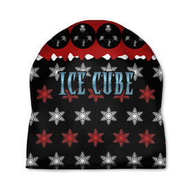 Шапка 3D с принтом Праздничный Ice Cube в Петрозаводске, 100% полиэстер | универсальный размер, печать по всей поверхности изделия | hip hop | hiphop | ice cube | mc | n.w.a | rap | айс | джексон | западное по | знак | красный | куб | кубе | кубик льда | кьюб | мс | надпись | новогодний | новый год | о ши | оши | праздник | реп | репер | речитатив | рождество