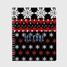 Тетрадь с принтом Праздничный Ice Cube в Петрозаводске, 100% бумага | 48 листов, плотность листов — 60 г/м2, плотность картонной обложки — 250 г/м2. Листы скреплены сбоку удобной пружинной спиралью. Уголки страниц и обложки скругленные. Цвет линий — светло-серый
 | hip hop | hiphop | ice cube | mc | n.w.a | rap | айс | джексон | западное по | знак | красный | куб | кубе | кубик льда | кьюб | мс | надпись | новогодний | новый год | о ши | оши | праздник | реп | репер | речитатив | рождество