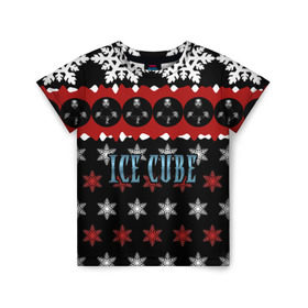 Детская футболка 3D с принтом Праздничный Ice Cube в Петрозаводске, 100% гипоаллергенный полиэфир | прямой крой, круглый вырез горловины, длина до линии бедер, чуть спущенное плечо, ткань немного тянется | hip hop | hiphop | ice cube | mc | n.w.a | rap | айс | джексон | западное по | знак | красный | куб | кубе | кубик льда | кьюб | мс | надпись | новогодний | новый год | о ши | оши | праздник | реп | репер | речитатив | рождество