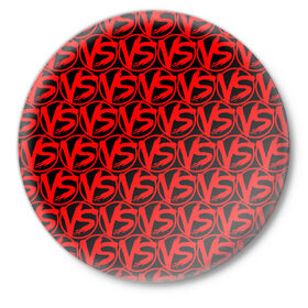 Значок с принтом VERSUS BATTLE RED в Петрозаводске,  металл | круглая форма, металлическая застежка в виде булавки | Тематика изображения на принте: rap | versus battle | битва | молодежный стиль | рэп | рэп батл | рэп битва | рэперы