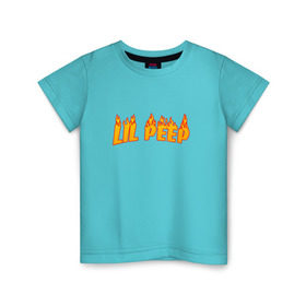Детская футболка хлопок с принтом Lil Peep flame в Петрозаводске, 100% хлопок | круглый вырез горловины, полуприлегающий силуэт, длина до линии бедер | lil peep | rap | густав ор | лил пип | рэп