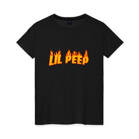 Женская футболка хлопок с принтом Lil Peep flame в Петрозаводске, 100% хлопок | прямой крой, круглый вырез горловины, длина до линии бедер, слегка спущенное плечо | lil peep | rap | густав ор | лил пип | рэп