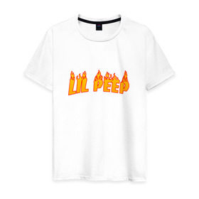 Мужская футболка хлопок с принтом Lil Peep flame в Петрозаводске, 100% хлопок | прямой крой, круглый вырез горловины, длина до линии бедер, слегка спущенное плечо. | lil peep | rap | густав ор | лил пип | рэп