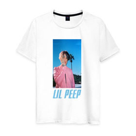 Мужская футболка хлопок с принтом Лил Пип в Петрозаводске, 100% хлопок | прямой крой, круглый вырез горловины, длина до линии бедер, слегка спущенное плечо. | Тематика изображения на принте: lil peep | rap | густав ор | лил пип | рэп