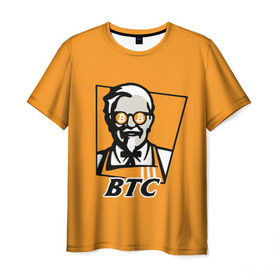 Мужская футболка 3D с принтом BITCOIN в стиле KFC в Петрозаводске, 100% полиэфир | прямой крой, круглый вырез горловины, длина до линии бедер | Тематика изображения на принте: bitcoin | btc | crypto | kfc | биткоин | валюта | деньги | криптовалюта | цифровое золото