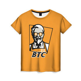 Женская футболка 3D с принтом BITCOIN в стиле KFC в Петрозаводске, 100% полиэфир ( синтетическое хлопкоподобное полотно) | прямой крой, круглый вырез горловины, длина до линии бедер | bitcoin | btc | crypto | kfc | биткоин | валюта | деньги | криптовалюта | цифровое золото