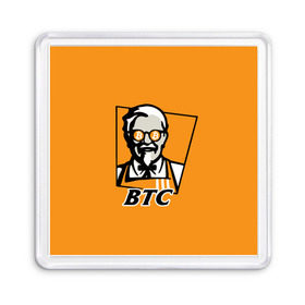 Магнит 55*55 с принтом BITCOIN в стиле KFC в Петрозаводске, Пластик | Размер: 65*65 мм; Размер печати: 55*55 мм | Тематика изображения на принте: bitcoin | btc | crypto | kfc | биткоин | валюта | деньги | криптовалюта | цифровое золото