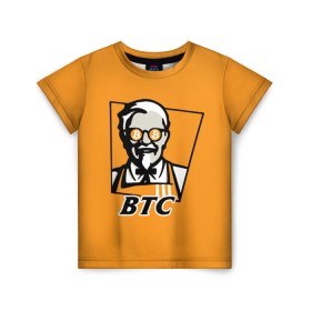 Детская футболка 3D с принтом BITCOIN в стиле KFC в Петрозаводске, 100% гипоаллергенный полиэфир | прямой крой, круглый вырез горловины, длина до линии бедер, чуть спущенное плечо, ткань немного тянется | bitcoin | btc | crypto | kfc | биткоин | валюта | деньги | криптовалюта | цифровое золото