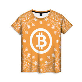 Женская футболка 3D с принтом BITCOIN в Петрозаводске, 100% полиэфир ( синтетическое хлопкоподобное полотно) | прямой крой, круглый вырез горловины, длина до линии бедер | bitcoin | btc | coin | crypto | ethereum | money | orange | биткоин | валюта | деньги | известные | криптовалюта | логотип | монета | надписи.cash | оранжевый | цвет | цифровое золото | эфир