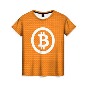 Женская футболка 3D с принтом BITCOIN в Петрозаводске, 100% полиэфир ( синтетическое хлопкоподобное полотно) | прямой крой, круглый вырез горловины, длина до линии бедер | Тематика изображения на принте: bitcoin | btc | coin | crypto | ethereum | money | orange | биткоин | валюта | деньги | известные | криптовалюта | логотип | монета | надписи.cash | оранжевый | цвет | цифровое золото | эфир