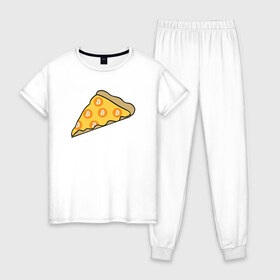 Женская пижама хлопок с принтом Pizza в Петрозаводске, 100% хлопок | брюки и футболка прямого кроя, без карманов, на брюках мягкая резинка на поясе и по низу штанин | bitcoin | pizza | биткоин | деньги | пицца