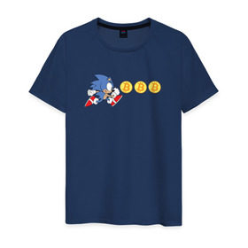 Мужская футболка хлопок с принтом Соник в Петрозаводске, 100% хлопок | прямой крой, круглый вырез горловины, длина до линии бедер, слегка спущенное плечо. | bitcoin | sonic | биткоин | деньги | соник