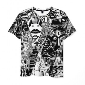 Мужская футболка 3D с принтом Стикербомбинг NEW искусство в Петрозаводске, 100% полиэфир | прямой крой, круглый вырез горловины, длина до линии бедер | искусство | стикер | стикербомбинг | чб | чернобелый