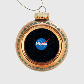 Стеклянный ёлочный шар с принтом BITCOIN в стиле NASA в Петрозаводске, Стекло | Диаметр: 80 мм | bitcoin | btc | crypto | биткоин | валюта | деньги | криптовалюта | майнер | майнинг | цифровое золото