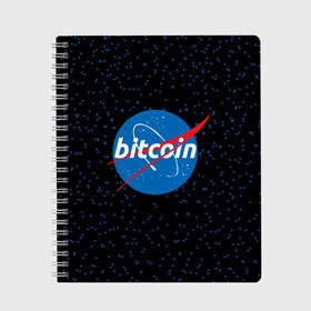 Тетрадь с принтом BITCOIN в стиле NASA в Петрозаводске, 100% бумага | 48 листов, плотность листов — 60 г/м2, плотность картонной обложки — 250 г/м2. Листы скреплены сбоку удобной пружинной спиралью. Уголки страниц и обложки скругленные. Цвет линий — светло-серый
 | bitcoin | btc | crypto | биткоин | валюта | деньги | криптовалюта | майнер | майнинг | цифровое золото