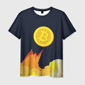 Мужская футболка 3D с принтом BITCOIN UP в Петрозаводске, 100% полиэфир | прямой крой, круглый вырез горловины, длина до линии бедер | Тематика изображения на принте: bitcoin | btc | crypto | биткоин | валюта | деньги | криптовалюта | майнер | майнинг | цифровое золото